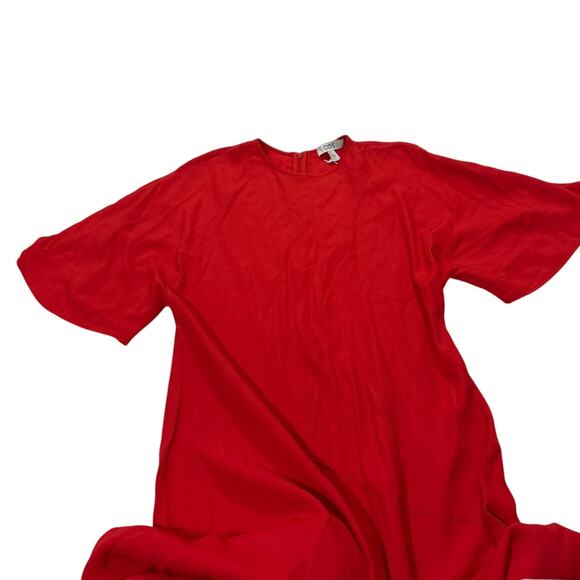 NWT COS Womens 10 Red Asymmetric Draped Midi Dress Maximalist Holiday Formal - Picture 5 of 10